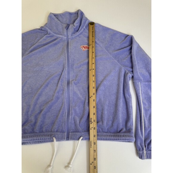Nike Jacket Women Sz L Retro Purple Terry Cloth Zip Up Cropped Waist Drawstring - Picture 5 of 8